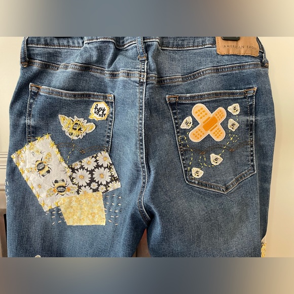 Custom Upcycled Jeans Sz 12 14 Patchwork Hand Embroidered Sashiko Boro - Picture 8 of 15